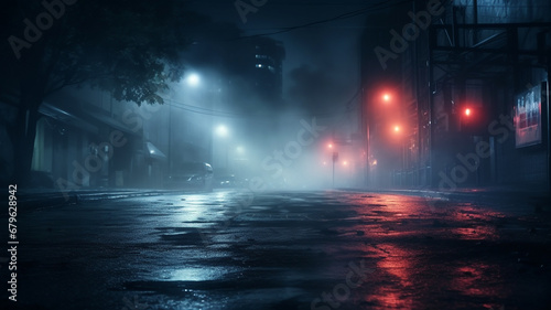 Wet asphalt road and reflection of neon lights in the urban © sema_srinouljan