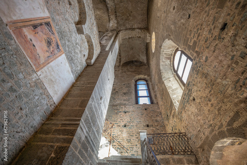 View of the inner of the Sacra of San Michele (St. Michael Abbey) in Susa Valley, Province of Turin, Piedmont, Italy