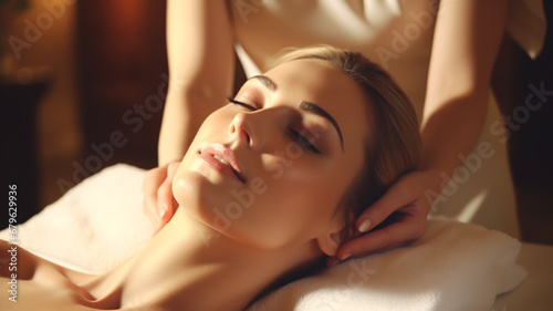 Close up woman customer relaxing anti-stress at spa.