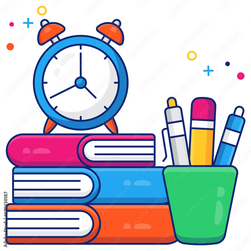 Clock with booklet, icon of study time

