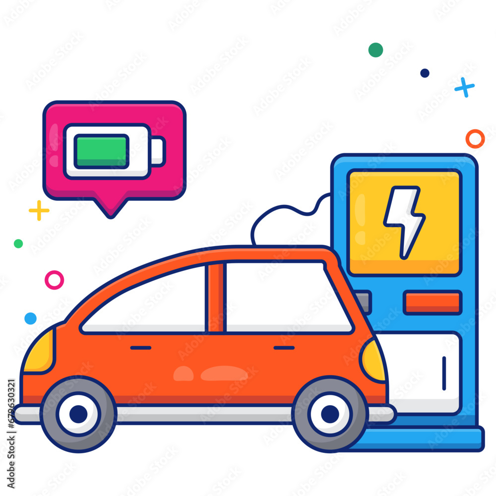 A colored design icon of electric car charging
A colored design icon of electric car charging