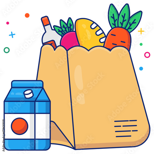 Conceptual flat design icon of grocery shopping 

