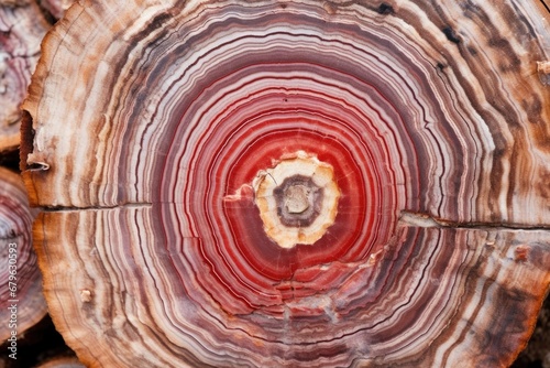 close-up of petrified wood showing tree rings photo
