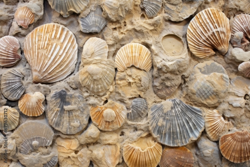 fossilized shells embedded in limestone