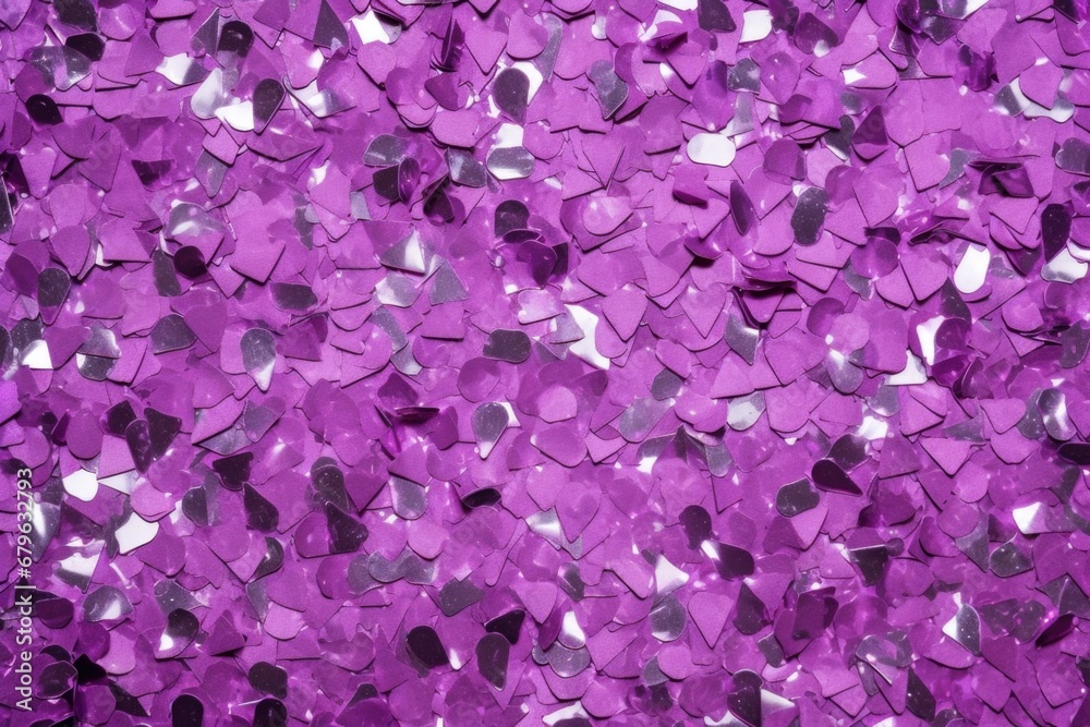 Fototapeta premium photo of silver glitter scattered on a vibrant purple surface