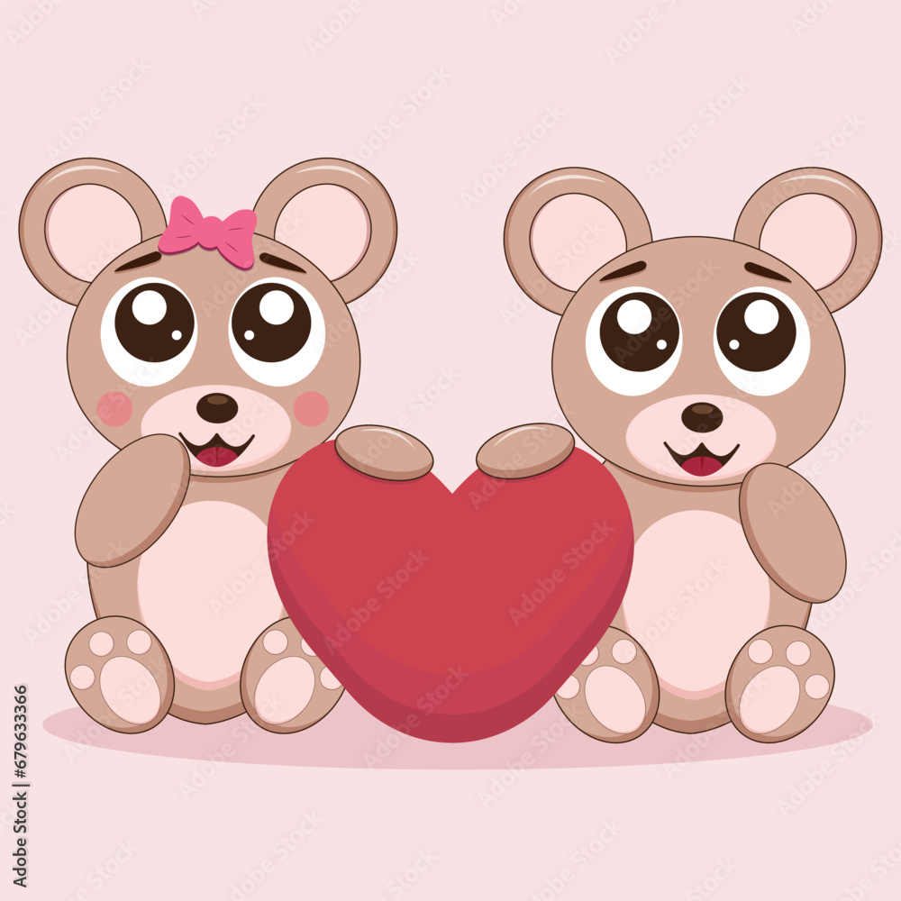 Valentine's Day greeting card with cute bear and red heart on a pink background. Vector illustration Valentine's Day greeting card with cute bear and red heart on a pink background. Vector illustration