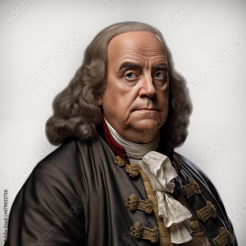 Portrait of Benjamin Franklin, the first president of the United States. Realistic 3d photo. photo