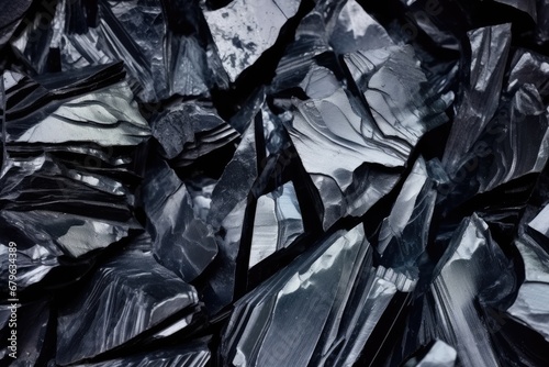 close-up of obsidian black glass rock texture photo