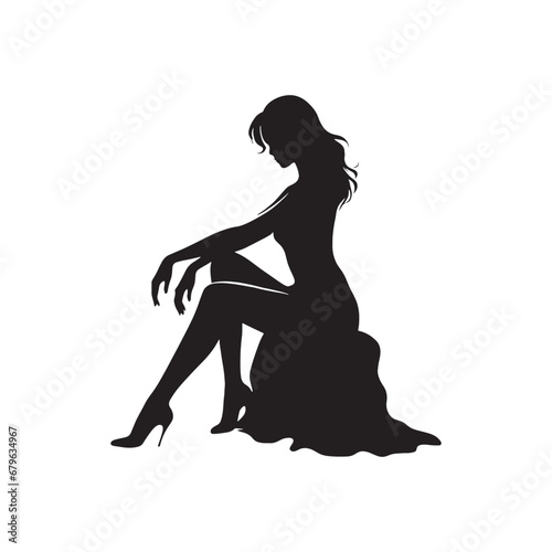 Timeless Beauty: Woman Silhouette Seated - A Classic and Elegant Image Portraying the Timeless Beauty of a Woman in a Seated Pose