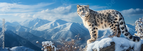 Snow leopard in the mountains. photo