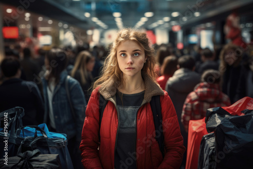 Young woman shopping on Black Friday