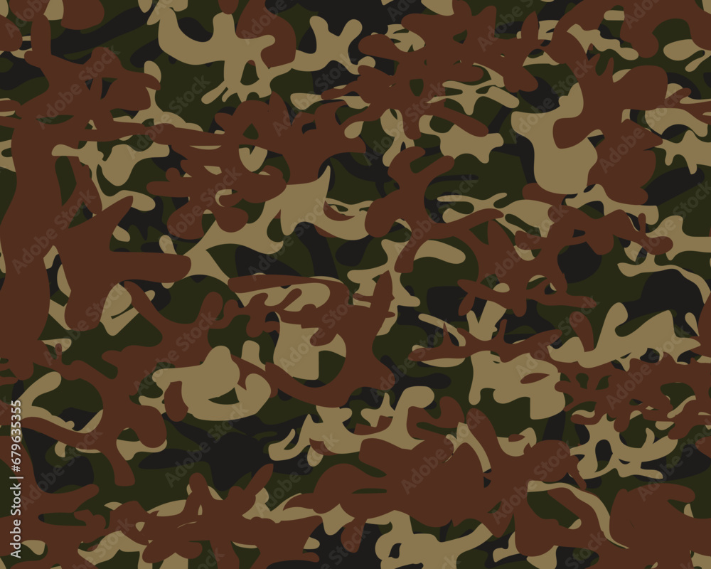 Fototapeta premium Camouflage Woodland Vector. Seamless Paint. Khaki Camo Print. Digital Beige Camouflage. Army Grey Canvas. Green Fabric Pattern. Repeat Seamless Background. Military Tree Splash. Hunter Beige Texture.