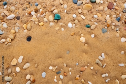 a closeup of a sandy beach with small stones