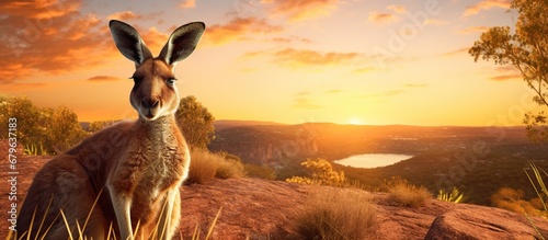 Animal wildlife photography kangaroo with natural background in the sunset view, AI generated image photo