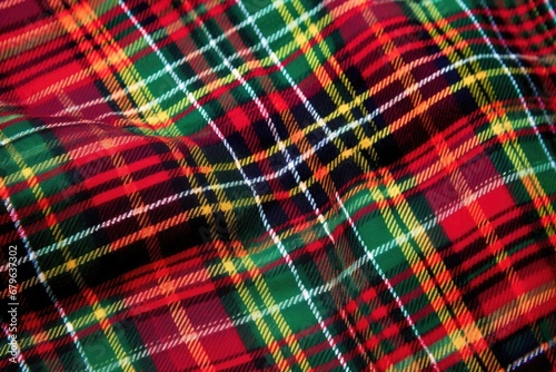 close-up detailed shot of plaid kilt in traditional colors