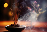 Burning incense sticks in a bowl, aromatherapy