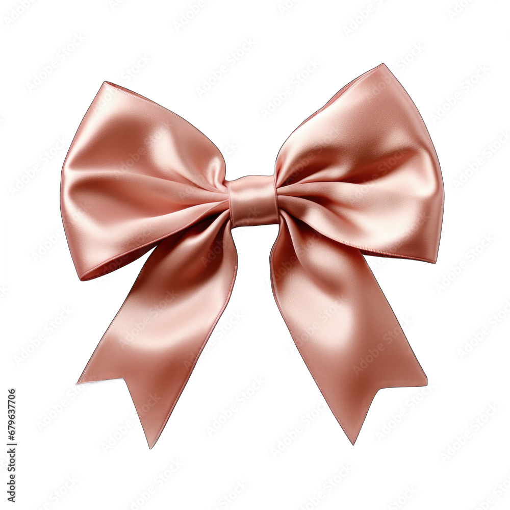 Rose gold bow with satin ribbon isolated on transparent background