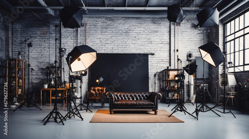 Interior of professional photo studio with modern equipment