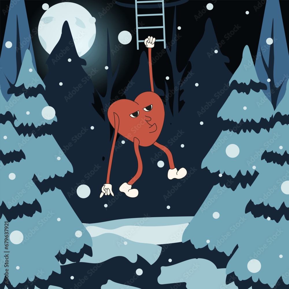 Naklejka premium Design Valentine greeting card cover with Cartoon heart. Trendy Valentine's day abstract in modern Avant-garde style. Vector illustration can used web banner, poster background.