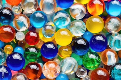 a close-up shot of multicolored glass marbles