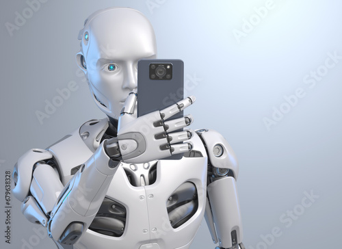 Robot Take Photo On Smart Phone