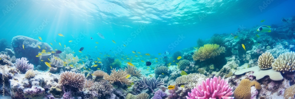 Fototapeta premium Underwater coral reefs. Mesmerizing ocean background