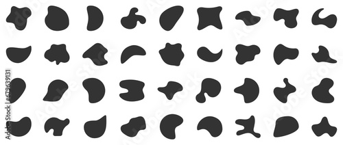 Abstract black blotch shapes. Vector fluid liquid elements for design. Set of modern drops simple shapes in flat style. Isolated on white background. Vector stock illustration. 
