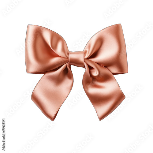 Rose gold bow with satin ribbon isolated on transparent background
