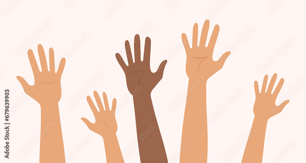 Multiethnic Diverse Hands Raised Up