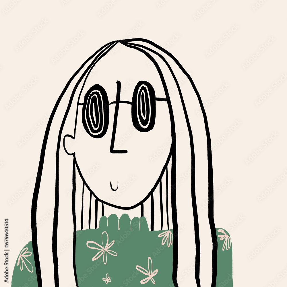 Funny vector image of lady in eyeglasses against beige background Funny vector image of lady in eyeglasses against beige background
