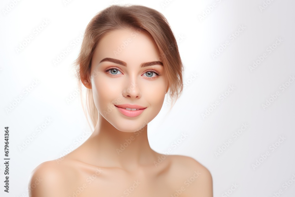 portrait of a beautiful young woman with perfect skin on white background portrait of a beautiful young woman with perfect skin on white background