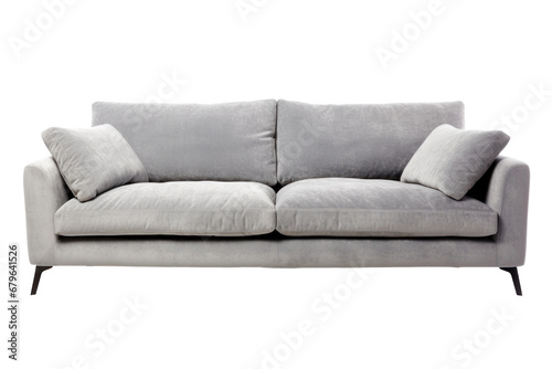 A grey seater sofa isolated on transparent background. photo