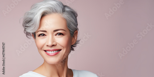 Full head, pastel, copy space, commercial photography, sharp focus, middle aged woman, japanese