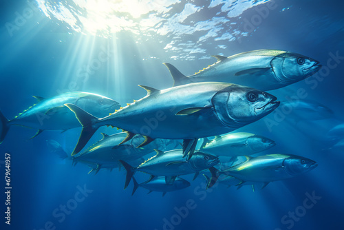A flock of tuna fish in light water © Nate
