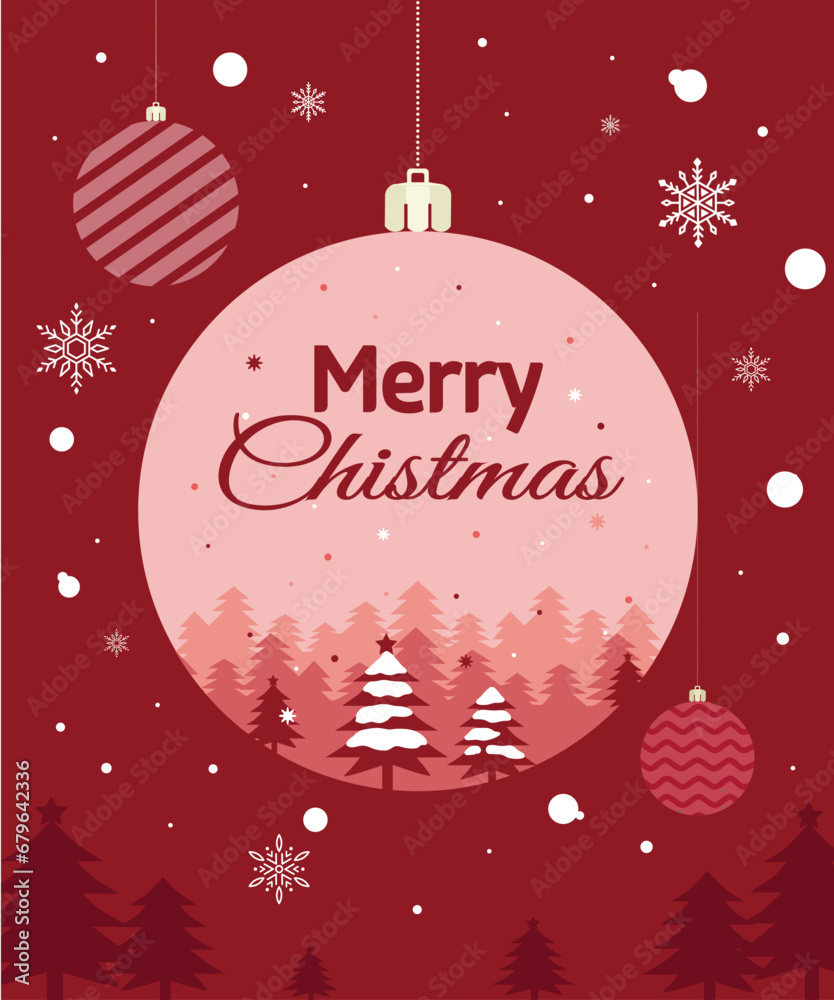 Merry Christmas illustration with red ornament