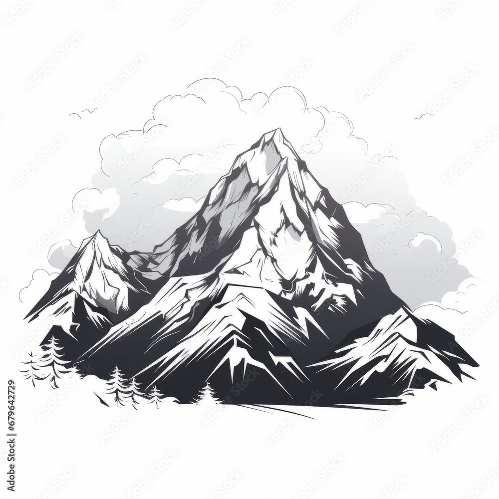 Vector winter mountain landscape logo, AI generated