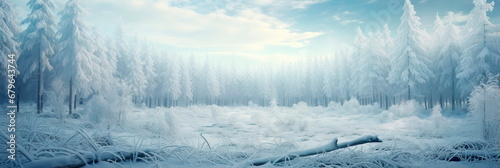 tranquil forest clearing blanketed in fresh snow, with a gentle, muted palette of winter colors.