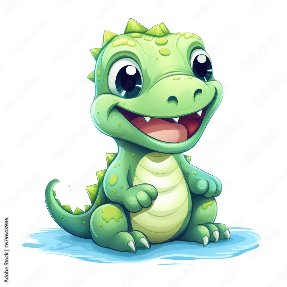Fototapeta premium Cute cartoon 3d character crocodile on white background