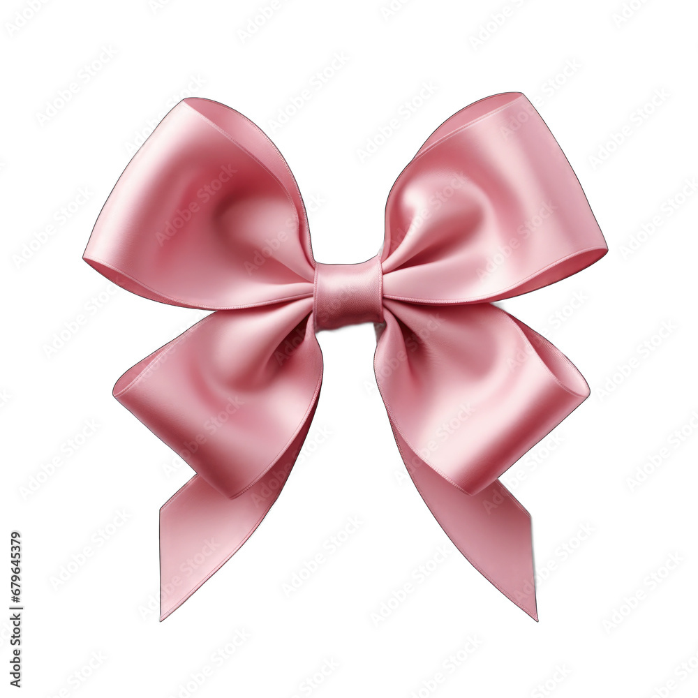 Blush pink silk ribbon and bow isolated on transparent background