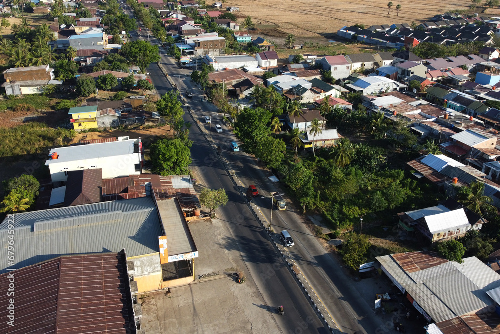 top view of the street and city
