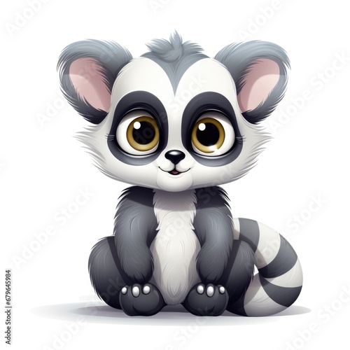 Cute cartoon 3d character lemur on white background