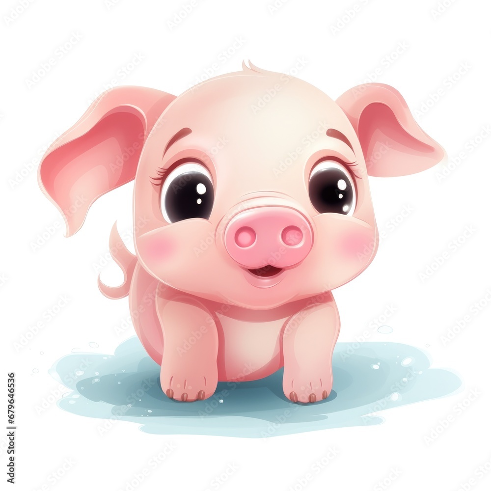 Cute cartoon 3d character pig on white background