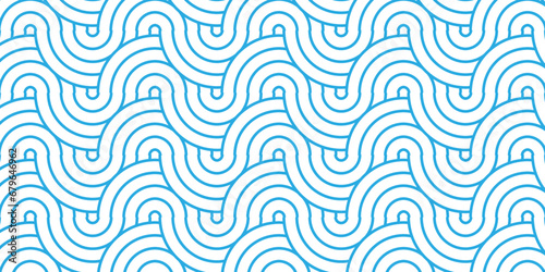 Seamless geometric ocean spiral pattern and abstract circle wave lines. blue seamless tile stripe geomatics overlapping create retro square line backdrop pattern background. Overlapping Pattern.