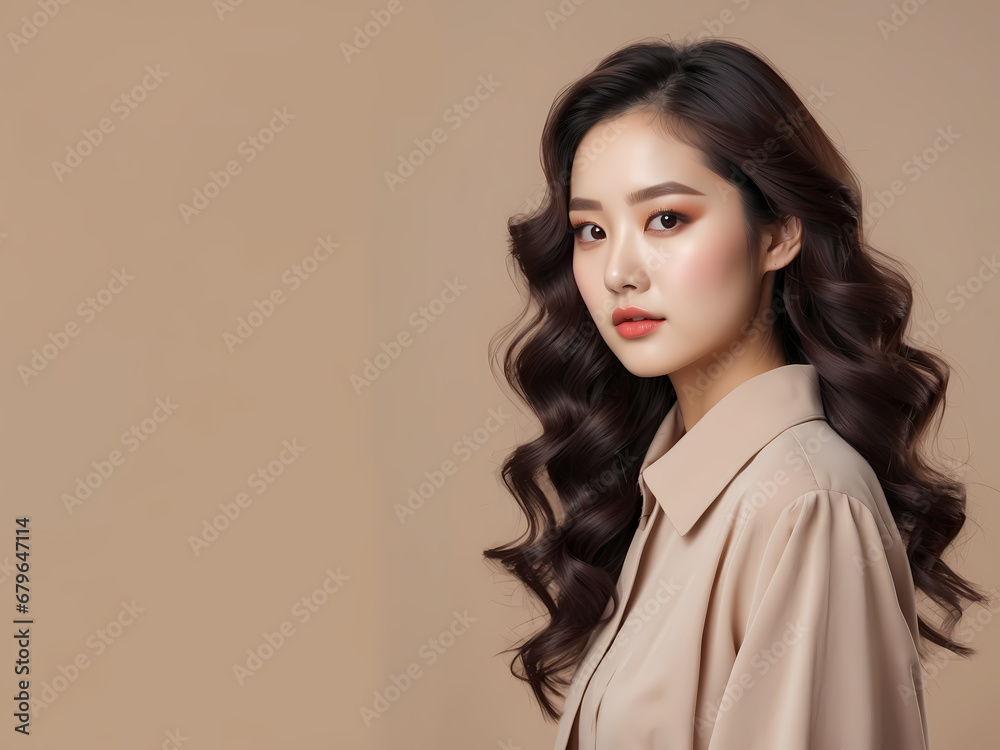 Portrait of young beautiful woman on white background