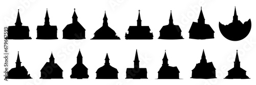 Church silhouettes set, large pack of vector silhouette design, isolated white background