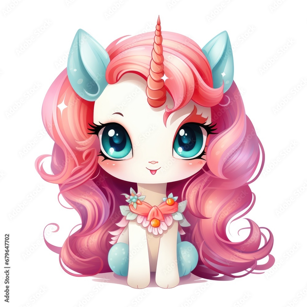 Fototapeta premium Cute cartoon 3d character unicorn on white background