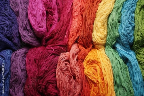 close-up of dyed wool strands, mixed colors photo