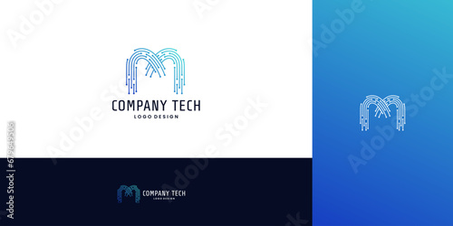 letter M modern for tech logo design. vector illustrator. connected dots logo.