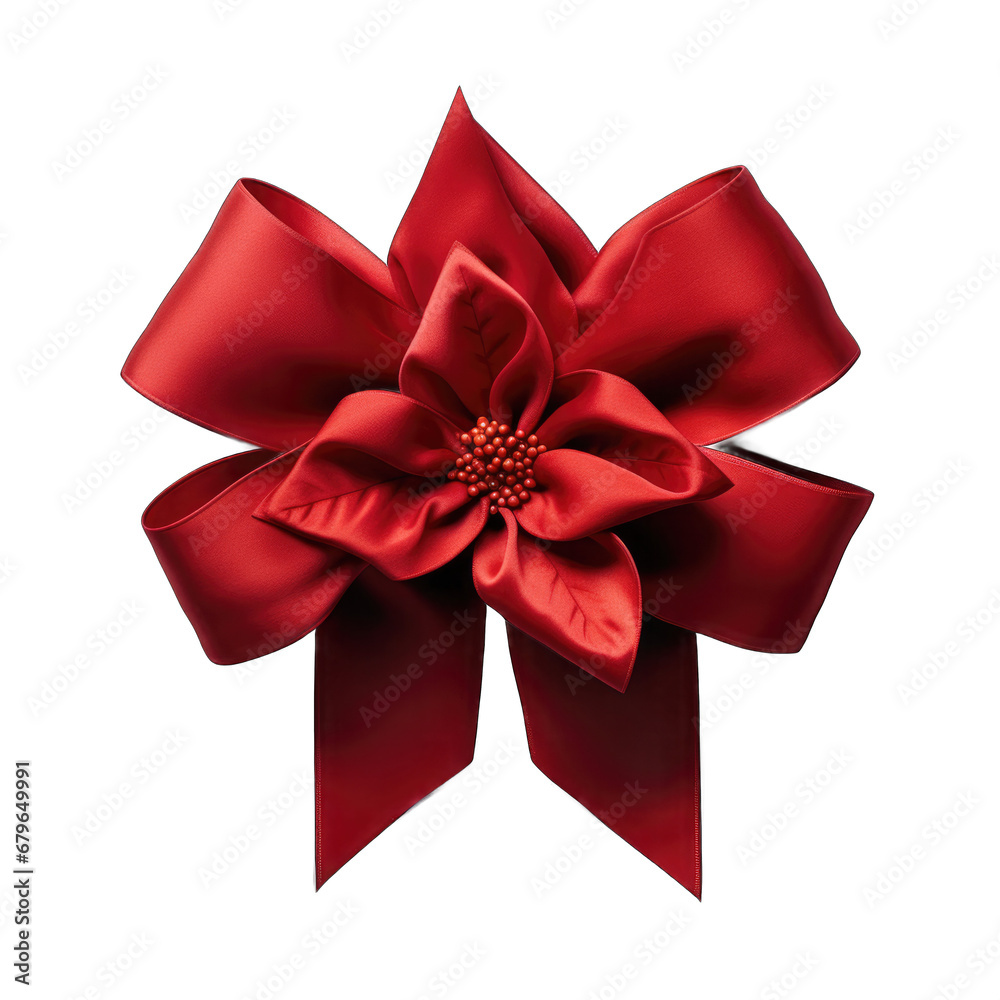 Velvet poinsettia bow with satin ribbon isolated on transparent background Velvet poinsettia bow with satin ribbon isolated on transparent background