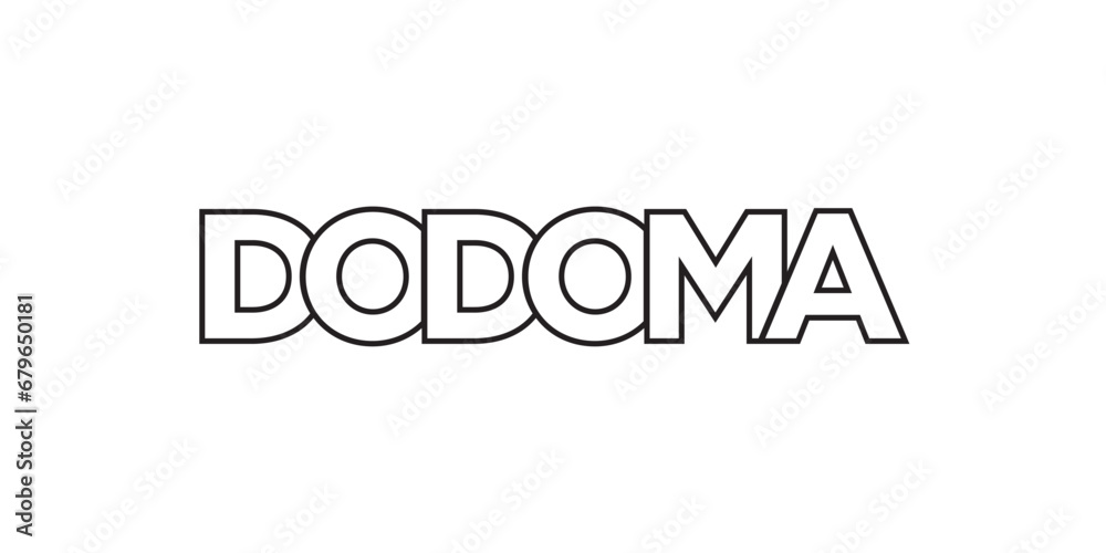 Dodoma in the Tanzania emblem. The design features a geometric style, vector illustration with bold typography in a modern font. The graphic slogan lettering.